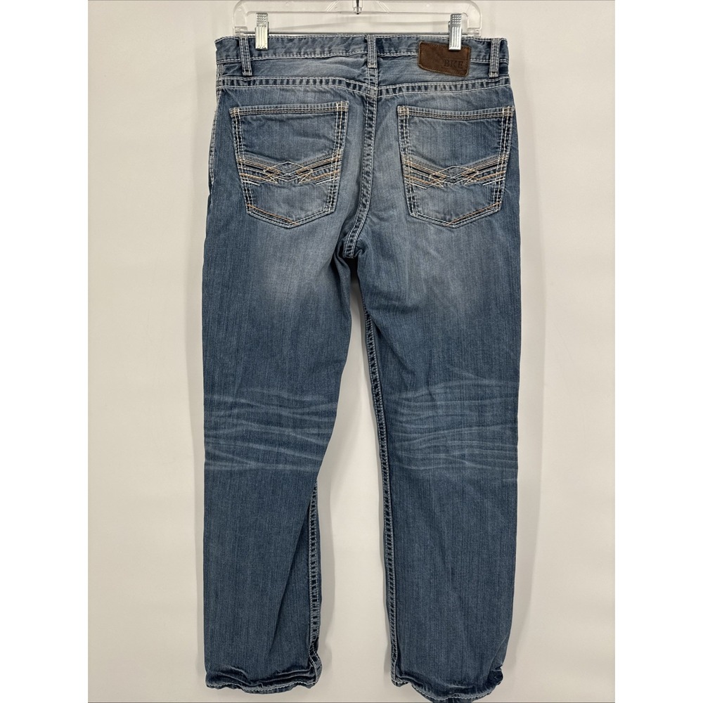BKE Ryan Men's Sz‎ 33R Straight Leg Jeans Thick Stitching Medium Faded Wash Blue